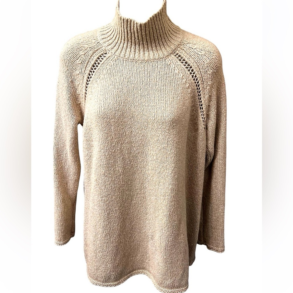 J.Jill XS Beige Wool Cotton Blend Chunky Knit Turtleneck Sweater